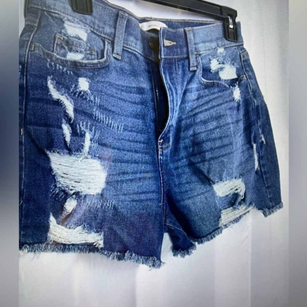 SO Womens High Rise Distressed Raw Hem Boyfriend Midi Denim Shirts Blue Sz 9/29W